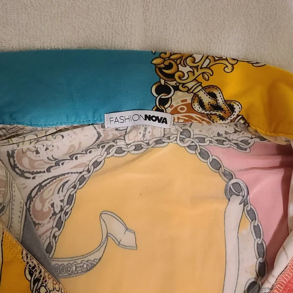 Fashion Nova Chain Print Scarf Bodysuit-long Sleeve-vibrant-multi Size M - Picture 5 of 11